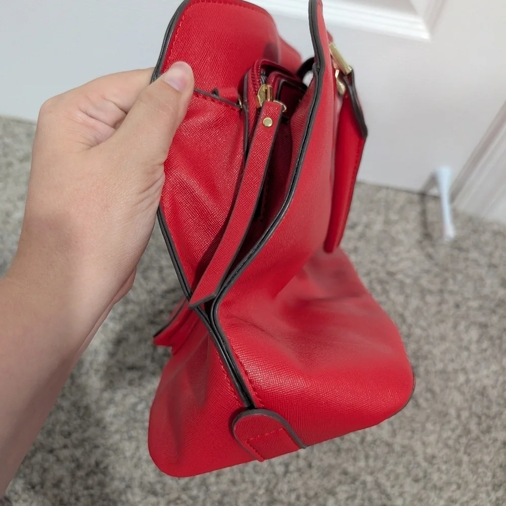 Nine West Fire Orange Red Satchel Handbag with Crossbody Straps